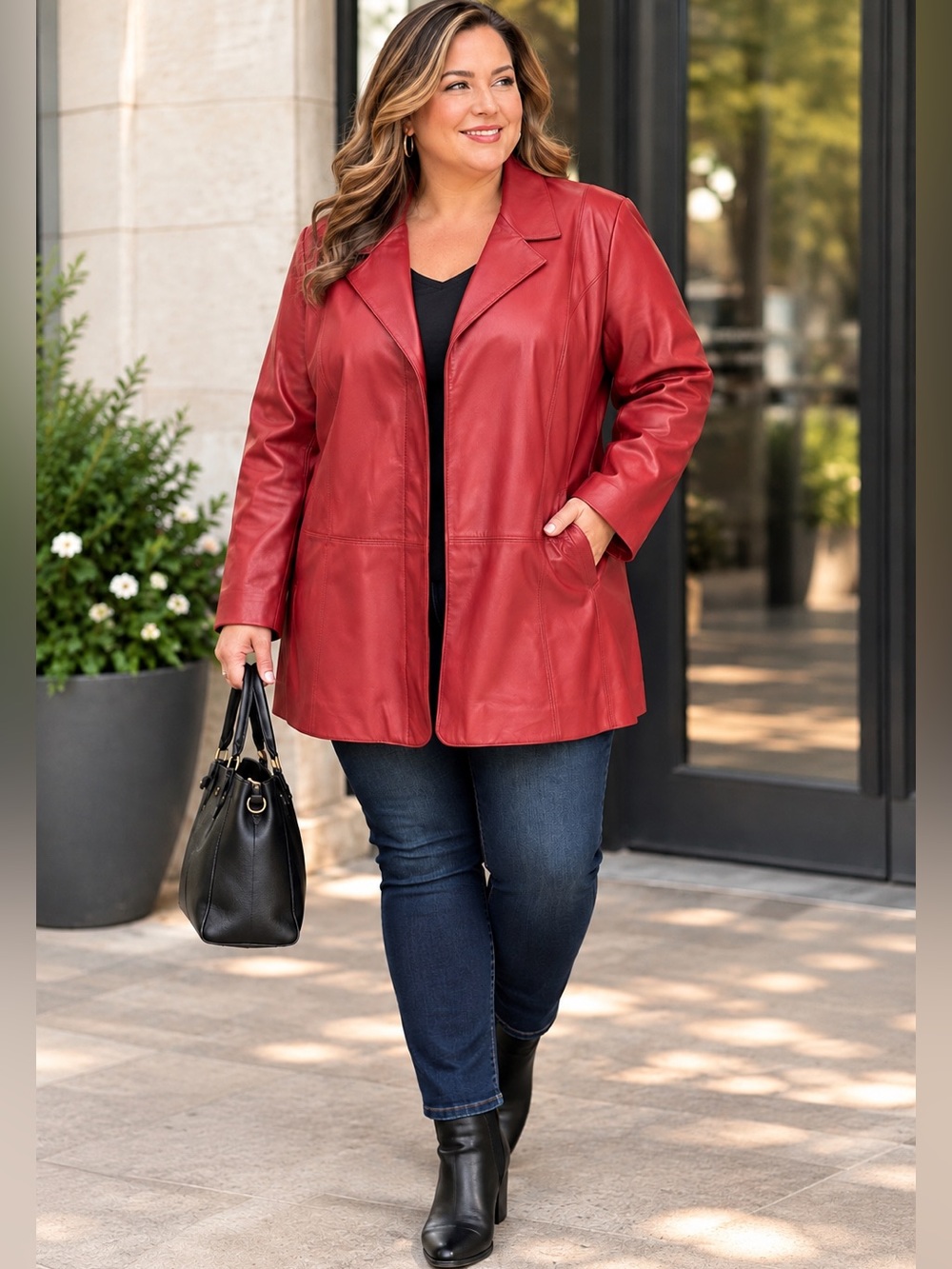 𝙋𝙧𝙚𝙨𝙩𝙤𝙣 & 𝙔𝙤𝙧𝙠 Jacket 3X Genuine Lambskin Leather Red Plus Size Coat